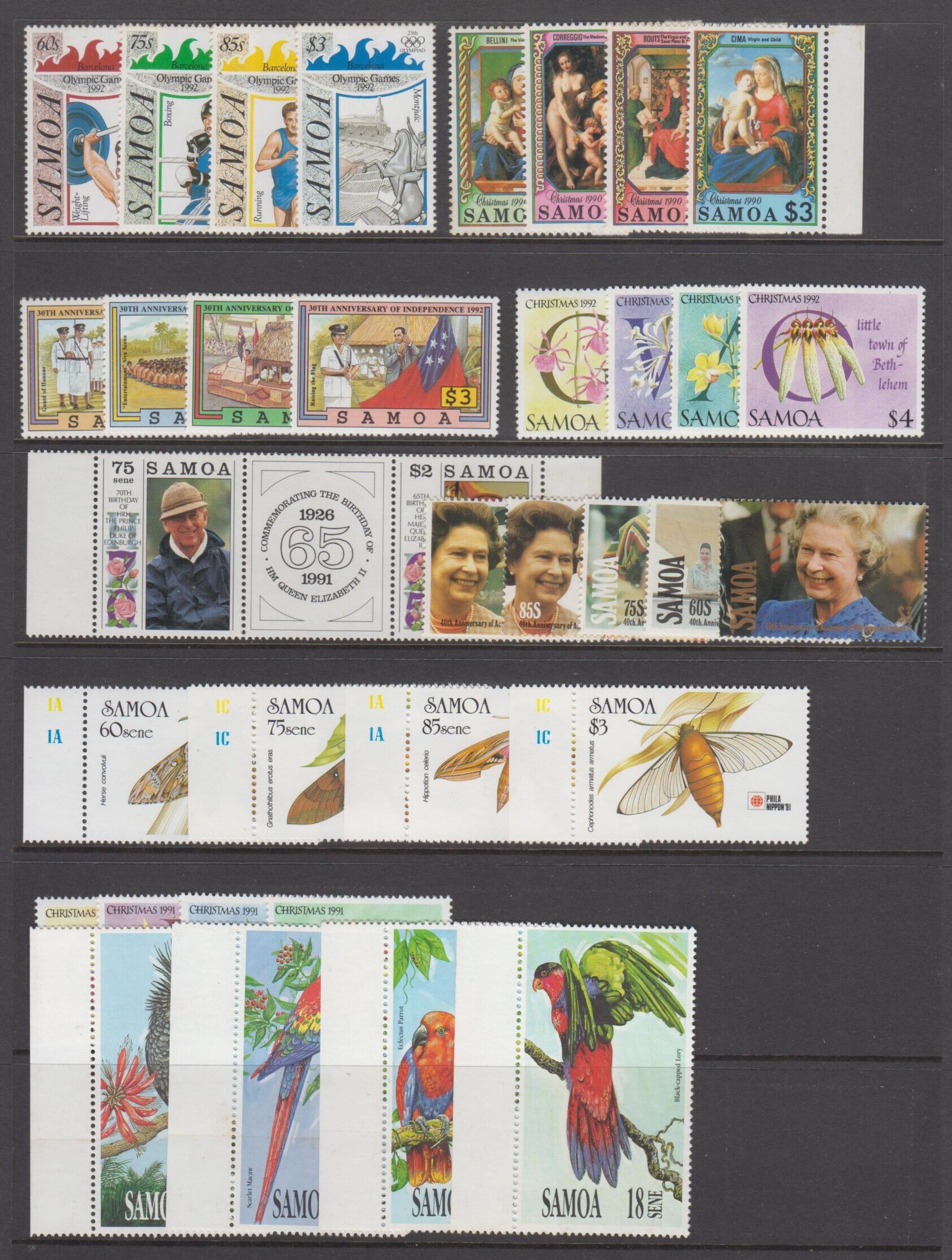 SAMOA 1991-1992 Sets of Stamps on Hagner Page - Peter Walters Stamps